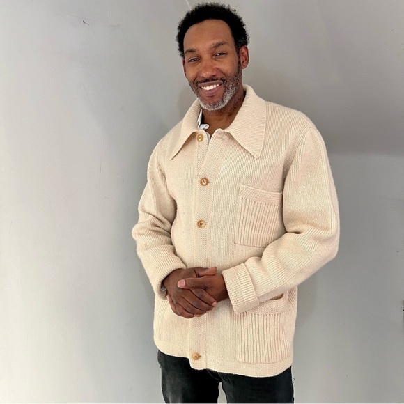 Vintage Other - Vintage Lucano Beige Wool Mens Chunky Knit Cardigan Sweater XL Old Money Neutral